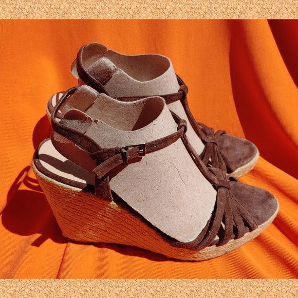 ON TREND 🌻 VS Brand Colin Stuart Suede Espadrille Wedge Sandals 8 - Picture 2 of 5